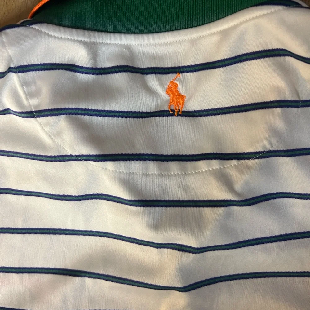 Ralph Lauren White and Green Men Polo Shirt with Stripes XXL size